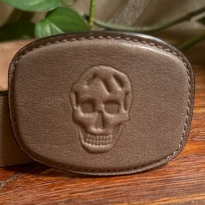 Alexander McQueen Skull Embossed Leather Belt.